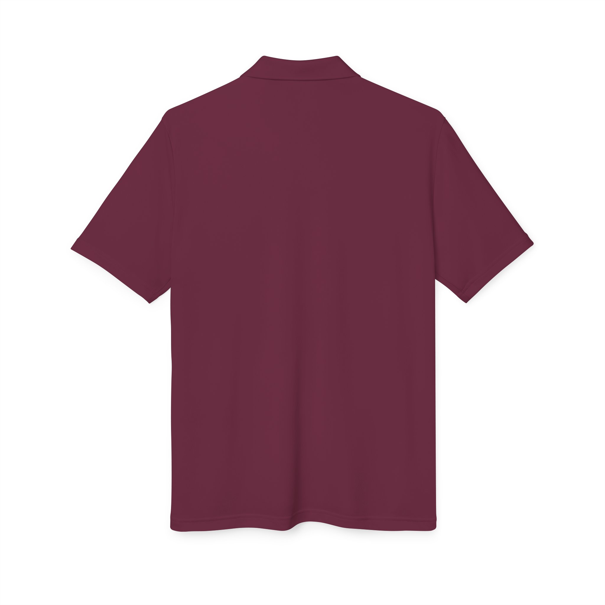 A maroon Kings Painting Co. Performance Polo by Under Armour® with a white logo, featuring short sleeves and a plain back, is displayed flat against a white background.