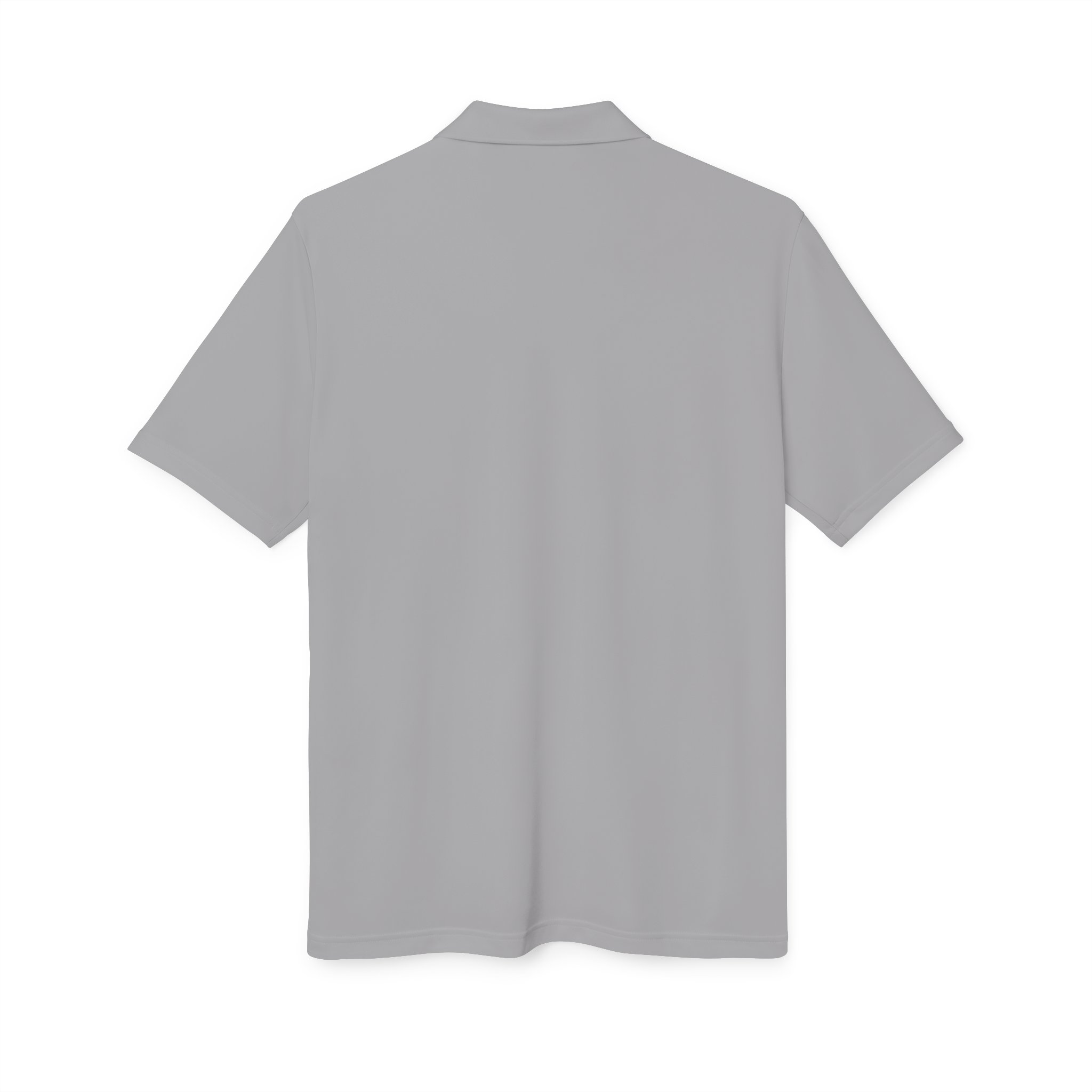 The Kings Painting Co. Performance Polo by Under Armour® (White Logo) is displayed from the back against a white background, featuring a plain light gray color and short sleeves.